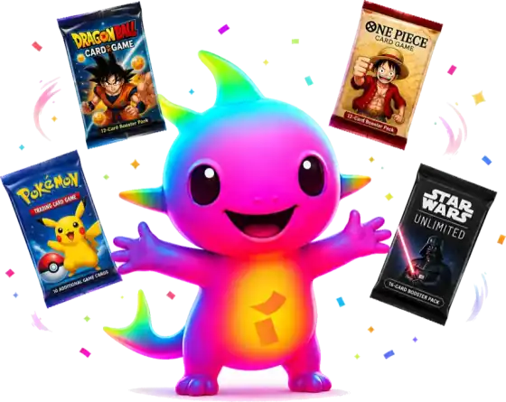 Dragonéo entouré de boosters Pokémon, Dragon Ball, One Piece et Star Wars